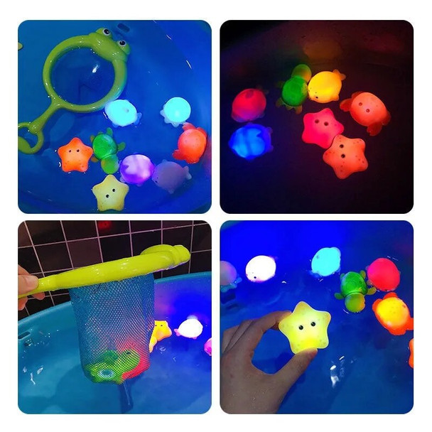 Children's Baby Bath Toys Floating Glowable Animal Washing Water Set Floating Water Light Net Fishing Fish Playing Water Toys