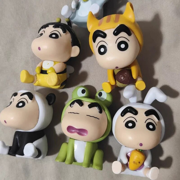 4/6/10pcs Set Crayon Shin-Chan Anime Figure Fishing Puppy Kawaii Q Version Mini Decor Figurines Collectibles Toys Holiday Gifts