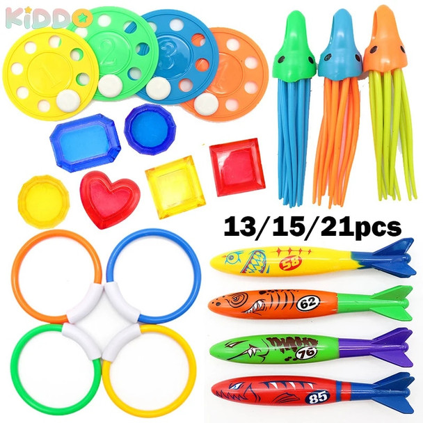 Diving Toys Set Swimming Pool Toys for Kids Diving Sticks Diving Rings Pirate Treasures Fish Toys Octopus Water Swim Bath Toys