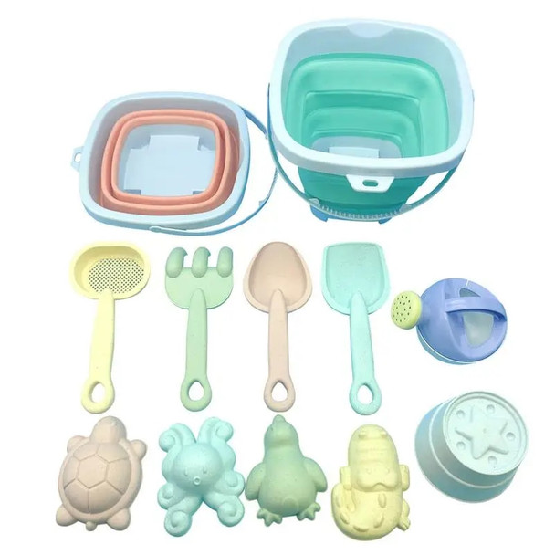Sand Toys Foldable Sand Bucket Toys 11pcs Animal Sand Molds Sand Toys Colander Sand Shovels Kettle For Toddler Boys And Girls