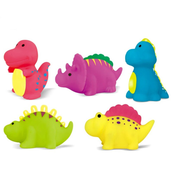 5pcs Baby Bath Toys Set Vinyl Cartoon Dinosaur Kids Cute Soft Animals Swimming Water Spraying Float Bathroom Shower Toy