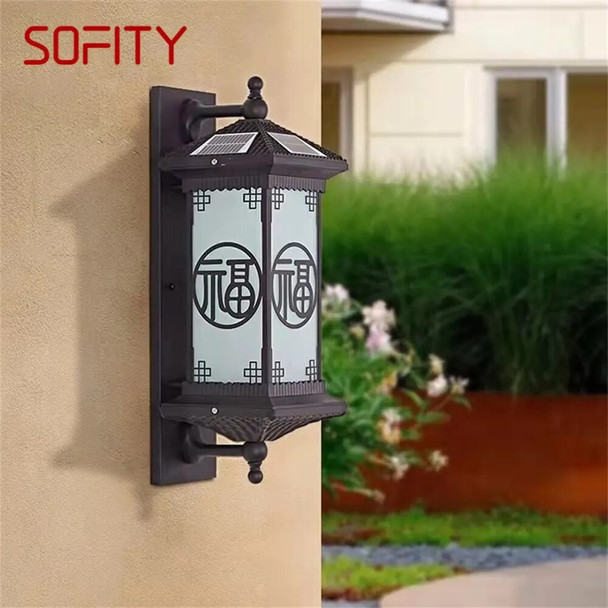 SOFITY Outdoor Solar Wall Sconces Light LED Chinese Style Waterproof Vintage Lamp for Home Balcony Decoration