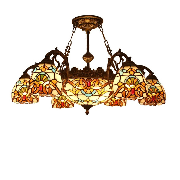 FUMAT Chandelier Tiffany-Style Pendant Light Stained Glass Luster Shade LED Ceiling Lights Chandelier Kitchen Living Room Lamp