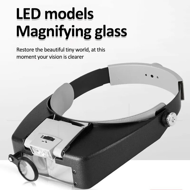 LED Illumination Head-Mounted Magnifier 1.5X 3X 8.5X 10X Helmet Style Magnifying Glass Jewelry Watch Maintenance Read Magnifier