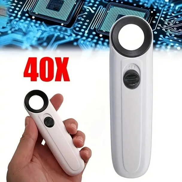 40X Handheld Magnifier With Two LED Lights Identification Jewelry Diamond Jade Mirror HD Magnifying Glass