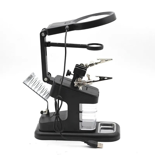 Welding Magnifying Glass LED Light Auxiliary Clip loupe Magnifier 3 In1 Hand Soldering Solder Iron Stand Holder Station