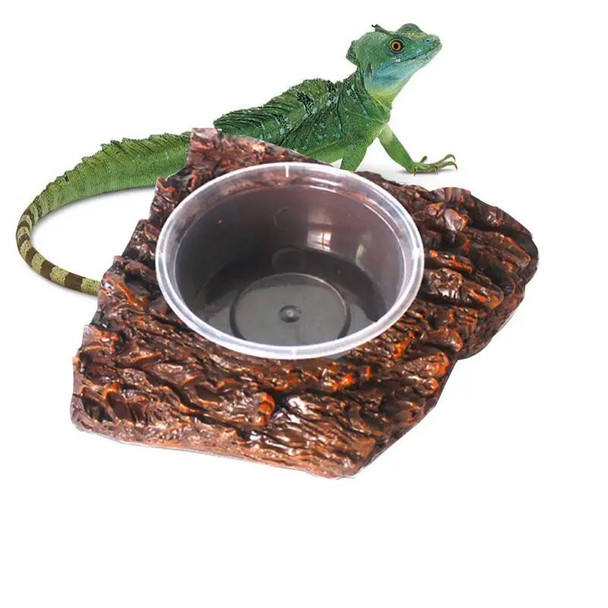 Reptile Water Bowl Resin Terrarium Bowls Frog Water Dish Pet Ornament Food Water Storage Basin with Rock Design pet supplies