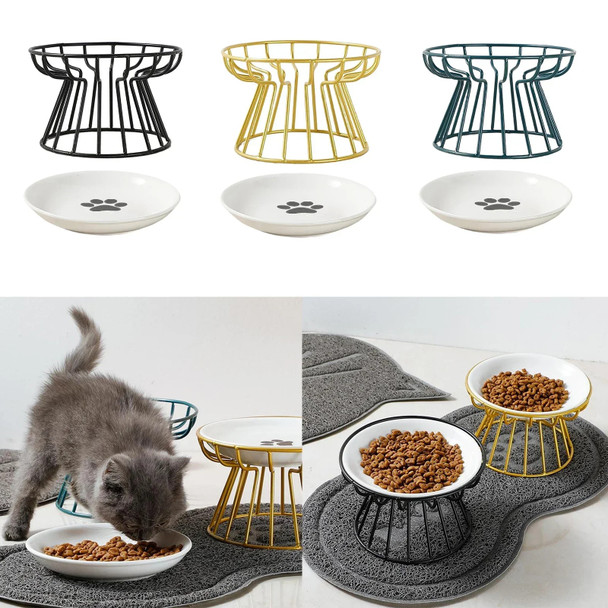 Feeding Dog Food Steel Durable Stainless Kitten Raised Cat Water Accessories Stand Ceramic Feeder Bowl Pet Dish Double