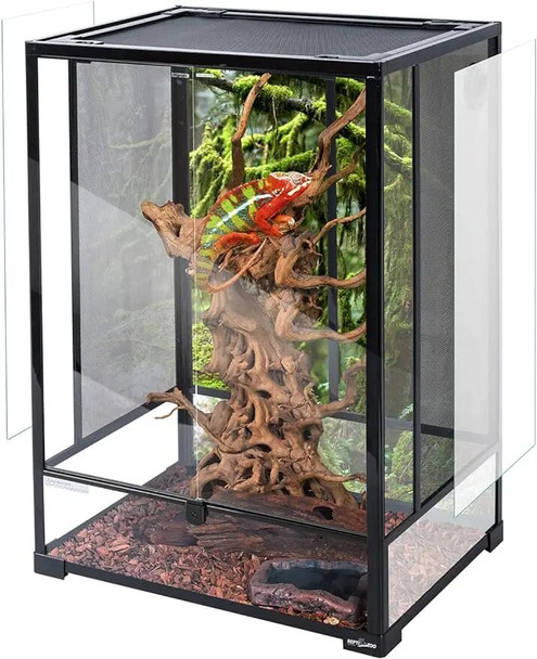 REPTI ZOO 24" x 18" x 36" Reptile Tall Glass Terrarium Rainforest Habitat Double Hinge Door with Screen Ventilation 67 Gallon