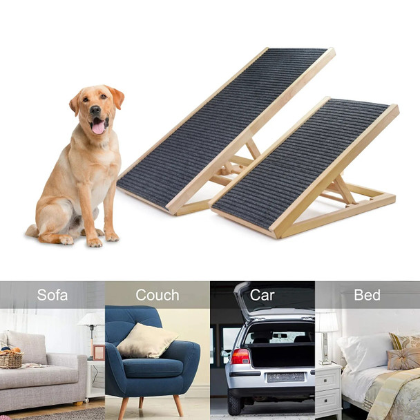 2/4 Gear Adjustable Wooden Step Stairs For Dogs Cats Anti-slip Pet Ladder Support To 110lb Portable Foldable Pets Safety Ramp