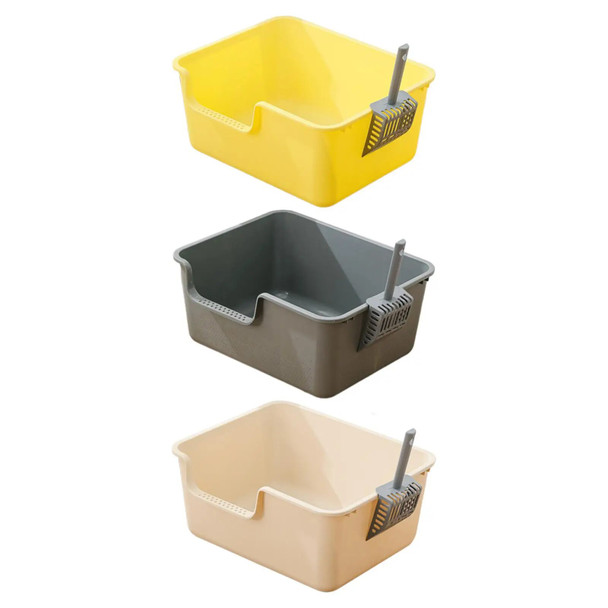 Semi Enclosed Cat Litter Box with High Side Large Capacity Anti-Splashing Kitten Toilet Tray Cat Litter Basin Pet Supplies