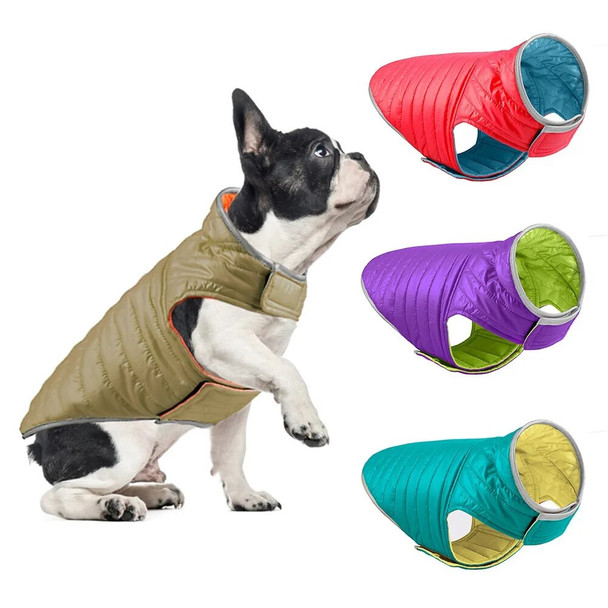 Reversible Fleece Winter Coat for Small Dogs Cats Lightweight Cold Weather Apparel with Leash Hole Reflective Down Jacket Vest