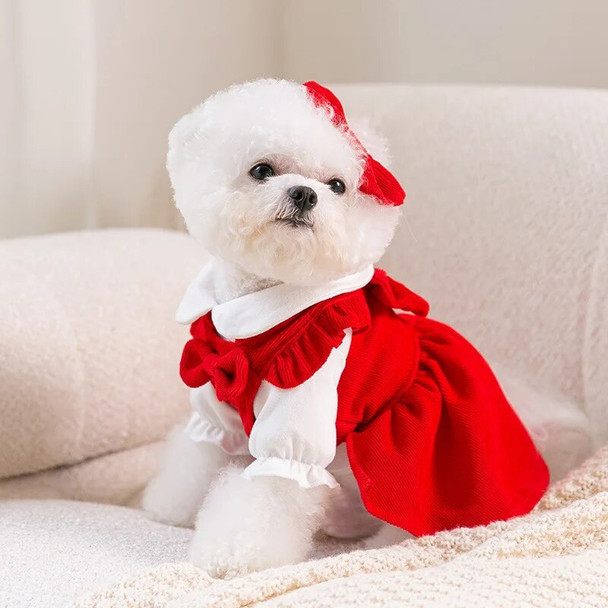 Christmas Dog Clothes Pet Dress Luxury Retro Puppy Skirt Pet Dog Costume Chihuahua Fench Bulldog Apparel Autumn Dog Dress Set