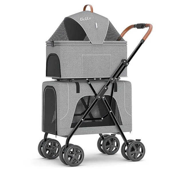 Foldable Double-Layer Pet Stroller, Removable Carrier, Trolley for Small and Medium Pet, Double Layer Cat Carrier Transporte Cat