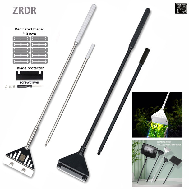 ZRDR Stainless Steel Aquarium Fish Tank Algae Scraper Blade Aquatic Water Live Plant Grass Cleaning Multi-Tool Cleaner Kit Set