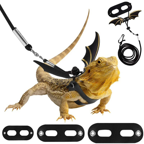 Bearded Dragon Harness & Leash Adjustable Leather Lizard Reptiles Harness Leash Wing Chest Strap For Amphibians Small Pet Animal