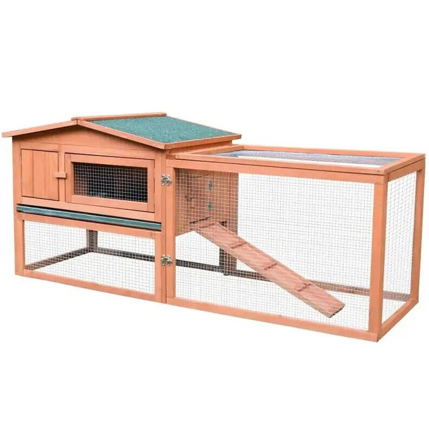 62" Wooden Outdoor Rabbit Hutch Small Animal Habitat with Detachable Run and Elevated Main House