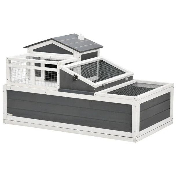 House with Balcony, 2 Tiers Large Tortoise Habitat Indoor, Outdoor Reptile Cage with Ladder, Openable Roofs