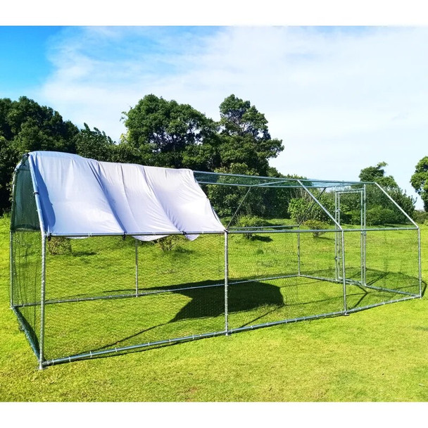 9.2' L x 18.4' W x 6.4' H Walk-in Chicken Coop Poultry Cage Hen Run House Rabbits Habitat Cage Flat Roofed Cage for Backyard