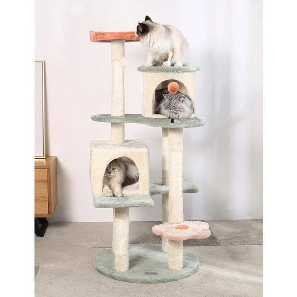 53-Inch Flower Cat Tree Cat Apartment Plush Habitat Kitten Amusement Platform House Furniture More Robust and Secure Framework