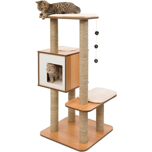 Scratching Post for Cats Scratcher Walnut Cat Tree Scratcher With a House High Base Puppy Stairs Houses and Habitats Kittens Pet