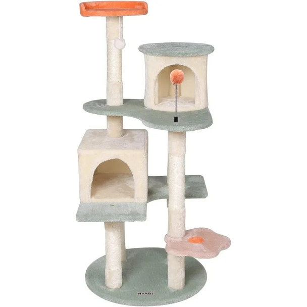 HYABi 53 Inch Flower Cat Tree Cat Apartment Plush Habitat Kitten Amusement Platform House Furniture (Large 5 Platforms)