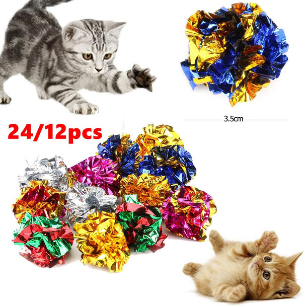 24/12pcs Colorful Crinkle Balls Sound Tin Paper Toy for Cat Durability Vocalization Dolls Playing Interactive Bite Squeak Toys