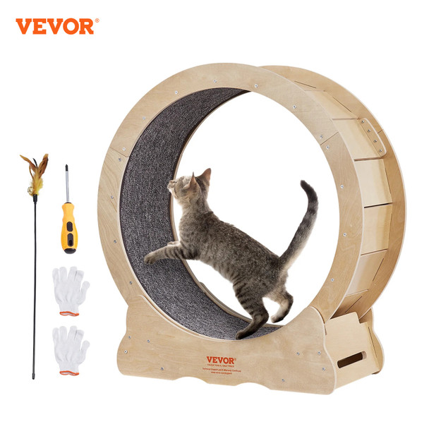 VEVOR Cat Exercise Wheel Large Cat Treadmill Wheel with Detachable Carpet and Cat Teaser for Most Cats Running/Walking/Training