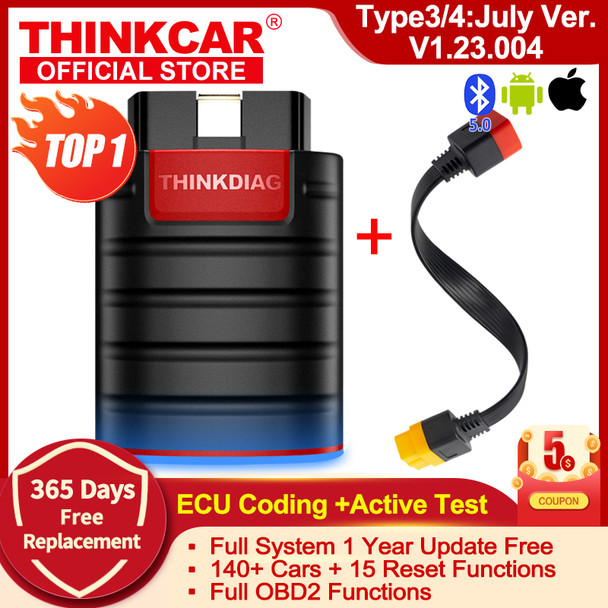 2024 THINKCAR Thinkdiag Hot Version Full System All Car 16 Reset Service OBD2 Diagnostic Tool ECU Coding Active Test 1 Year Free