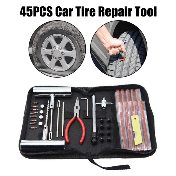 Motorcycle Car Accessories Car Tire Repair Tool Studding Tool Set Tyre Repair Kit Puncture Plug Set Auto Bike Tire Repair 45 PCS