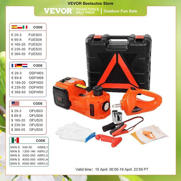 VEVOR 5 Ton 12V Car Jack Electric Hydraulic Jack Kit 45CM + Wrench Tire Inflator LED Light Portable Tire Lifting Car Repair Tool