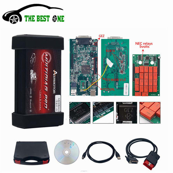 Aermotor Multidiag PRO BT NEC Relay V2021.11 OBD2 Scanner TCS Pro VCI Real 9241 V3.0/V9.0 PCB 8 Cables Car Truck Diagnostic Tool