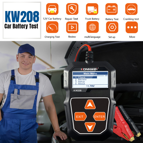 KONNWEI KW208 Battery Tester 12V Automotive Battery Charger Inspection Tools 100 to 2000CCA Cranking Charging Circut Analyzer KONNWEI KW208 Battery Tester 12V Automotive Battery Charger Inspection Tools 100 to 2000CCA Cranking Charging Circut Analyzer
