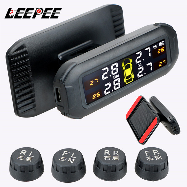 Solar TPMS Tire Pressure Monitoring System Temperature Warning Car Tyre Pressure Tester 4 Sensors Diagnostic Tools Cartronics