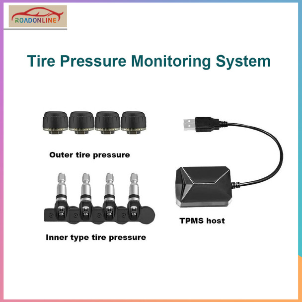 Roadonline Smart Car TPMS Tyre Monitoring System Digital TMPS Screen Display USB Auto Security Alarm Tire Pressure Sensor