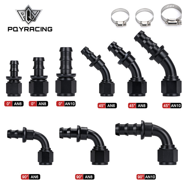 Universal AN6 AN8 AN10 Push-on Hose End Fittings Fuel Oil Cooler Hose Fitting 0 45 90 180 Degree Reusable Connection Adapter