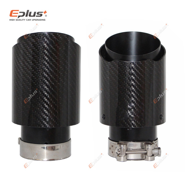 Universal Car Glossy Carbon Fiber Muffler Tip Exhaust System Pipe Mufflers Nozzle Straight Stainless Black For Ak