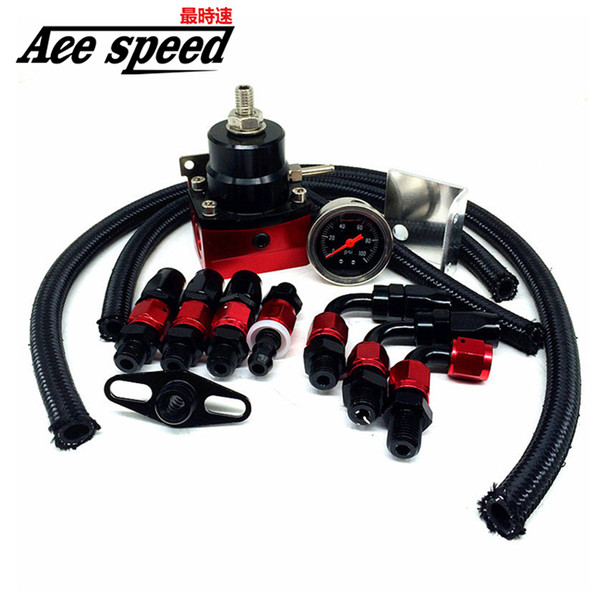 Universal Adjustable Fuel Pressure Regulator With Gauge+AN6 Fuel Line Hose+Fittings End Kit