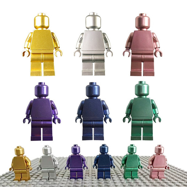 DIY Minifiginglys Imitation Alloy Electroplating Silver Man Bulk Doll Compatible 9686 Wedo Technical Building Blocks Bricks Toys