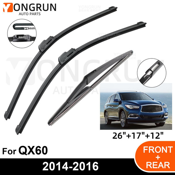 3PCS Car Wiper for Infiniti QX60 2014-2016 Front Rear Windshield Windscreen Wiper Blade Rubber Accessories