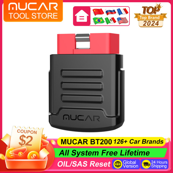 MUCAR BT200 OBD2 Scanner for Car Full System Diagnost Free Lifetime Update OIL/SAS Obd2 Bluetooth Code Reader Diagnostic Tools