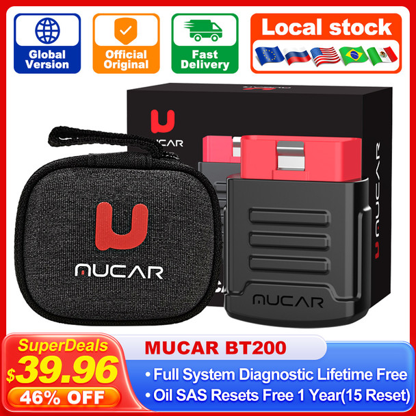 MUCAR BT200 / BT200 Pro OBD2 Scanner Auto Full System Diagnostic Lifetime Free Oil SAS Reset Free 1 Year Car Diagnosis Tools