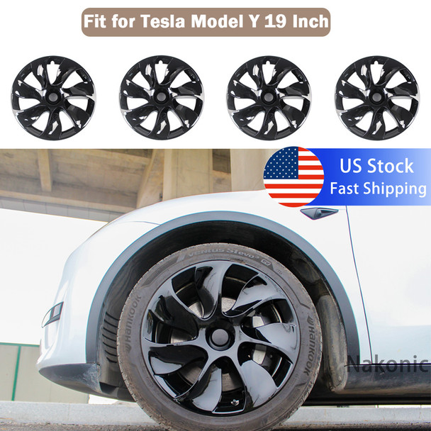 4PCS Blade Symmetry Design Hub Cap Fit for 2021-2023 Tesla Model Y 19 Inch Wheel Cover Replacement Retrofit Parts Full Cover
