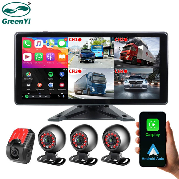 10" Touch Screen WiFi Wireless Apple Carplay and Android-Auto Car GPS Multimedia Monitor with AHD1080P Car Camera for Truck/Bus