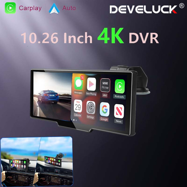 10.26 Inch Dashcam Wireless Carplay Android Auto 4K 3840*2160P Front And 1080P Rear Camera Car DVR GPS Wifi Recorder Dual lens