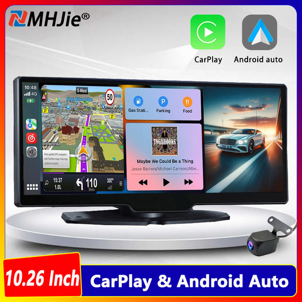 10.26Inch 4K Dash Cam Wireless CarPlay Android Auto GPS Navigation 5G WiFi AUX Car DVR Rear View Camera Dashboard Video Recorder