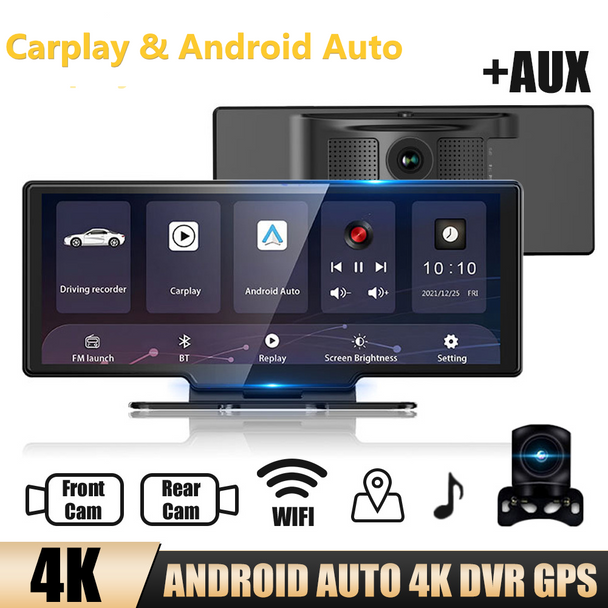 T30 10.26" Dash Cam Rearview Camera Wifi Carplay & Android Auto 4K DVR GPS Navigation Video Recorder Dashboard Dual Len 24H Park