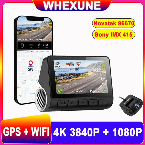 4K 2160P Novatek 96670 WIFI Car DVR Sony IMX 415 Dual Lens Dash Cam Camera GPS Track Video Auto Recorder APP 24H Parking Monitor