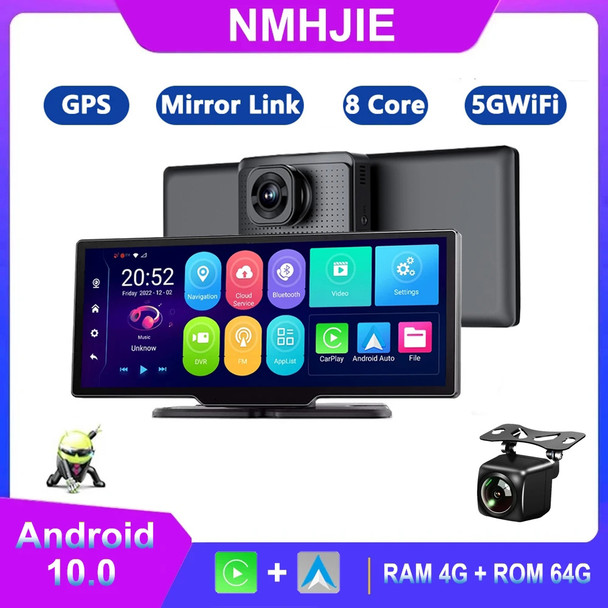 NMHJIE 4G Android 10 Dash Cam 10.26" IPS ADAS Car Dashboard DVR GPS Navigation Auto Wifi Wireless Carplay Camera Video Recorder