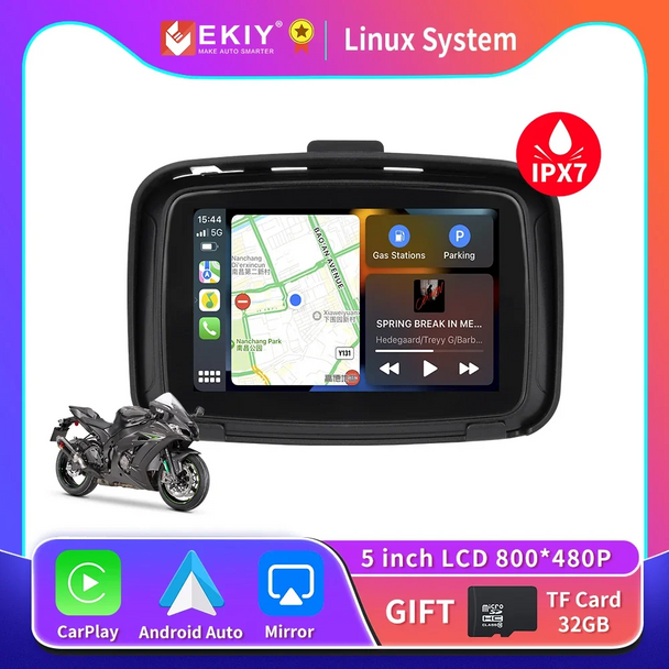 EKIY GPS Navigation Motorcycle IPX7 Waterproof Apple Carplay Display Screen Portable Motorcycle Wireless Android Auto Monitor